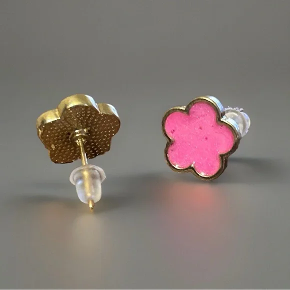 Set of earrings and necklace five pink leaf clover gold tone - Picture 4 of 4